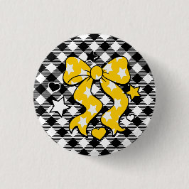 Westerse Zwarte & Gouden Game Day Ster Strik Ronde Button 3,2 Cm