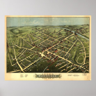 Westfield Massachusetts 1875 Antiek Panoramische K Poster