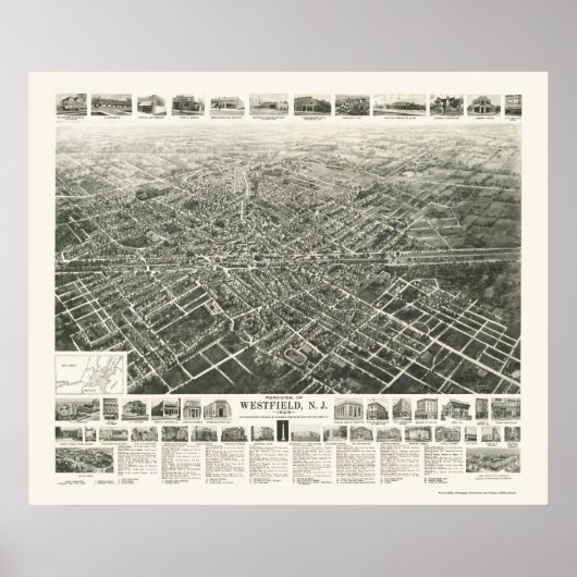 Westfield, NJ Panoramic Map - 1929 Poster (Voorkant)