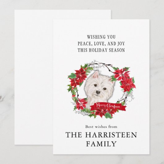 Westhighland Terrier Waterverf Poinsettia krans Feestdagenkaart (Voorkant / Achterkant)