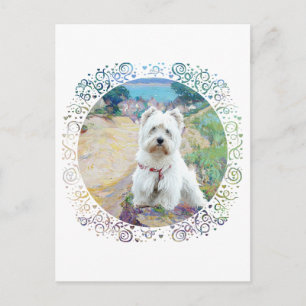 Westie aan de kust briefkaart