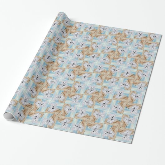 Westie aan de kust cadeaupapier (Uitgerold)