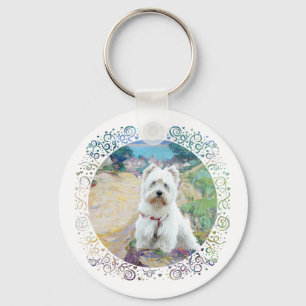 Westie aan de kust sleutelhanger