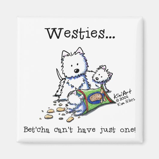Westie Addict Square White Magnet (Voorkant)