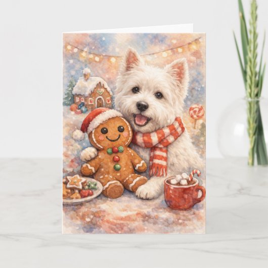 Westie and Gingerbread Man Card Feestdagen Kaart (Voorkant)