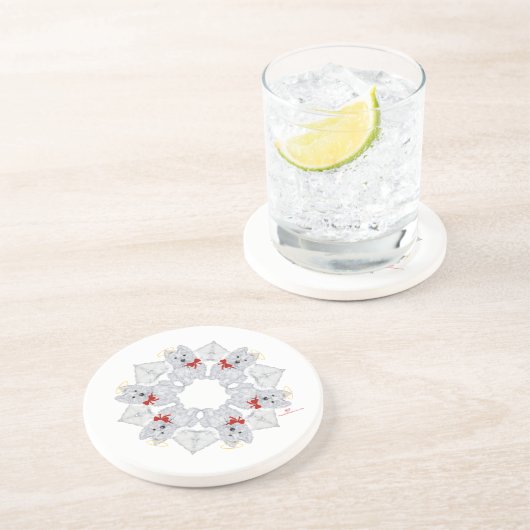 Westie Angel Snowflake Zandsteen Onderzetter (Zijkant)