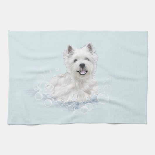 Westie badtijdplezier theedoek (Horizontaal)