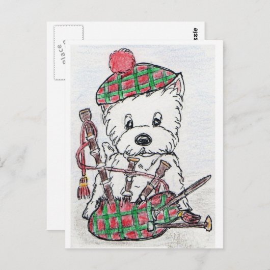 Westie Bagpipes Briefkaart (Voorkant / Achterkant)