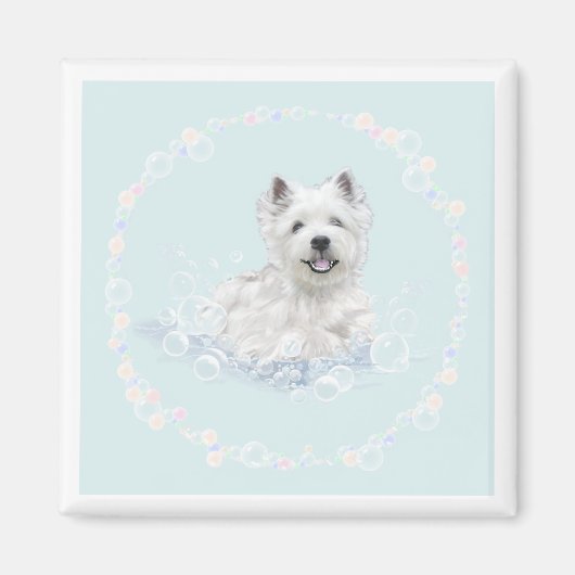 Westie Bath Time Fun Magneet (Voorkant)