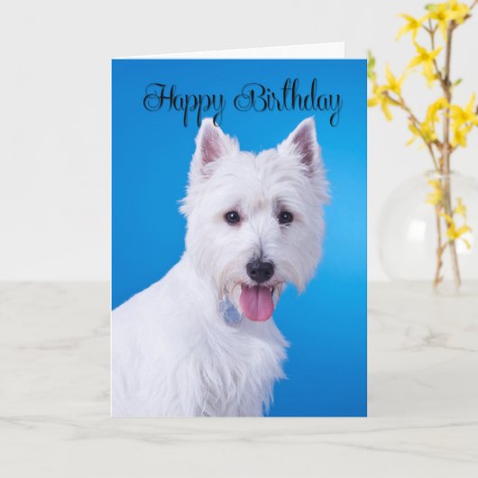 Westie Birthday Kaart (Gele Bloem)