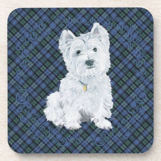 Westie Black Watch Tartan Drankjes Onderzetter (Voorkant)