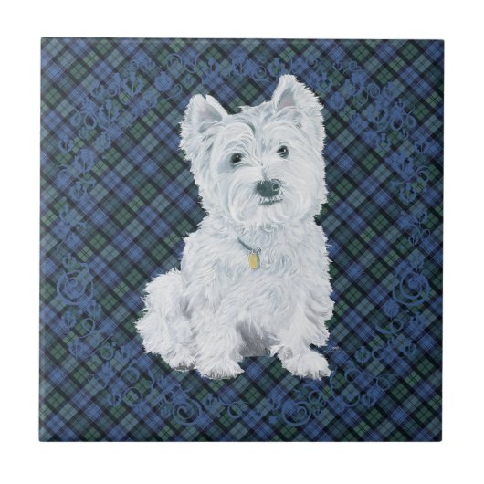 Westie Black Watch Tartan Tegeltje (Voorkant)