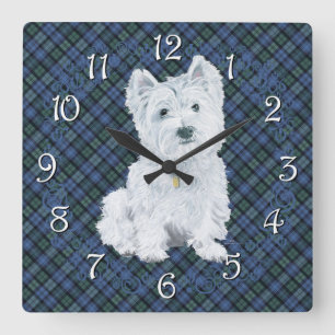 Westie Black Watch Tartan Vierkante Klok