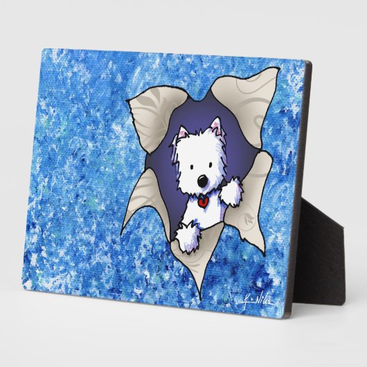 Westie Blast op Blauwe Plak Fotoplaat (Zijkant)