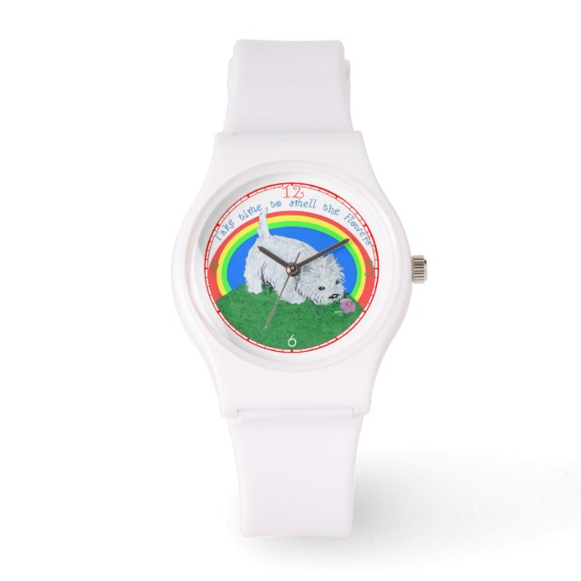 Westie Bloemen Horloge (Voorkant)