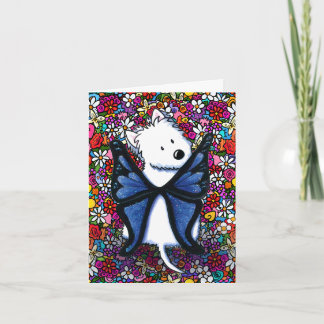 Westie Butterfly and Flowers Blank Note Card Kaart