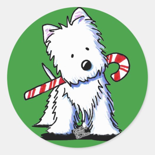 Westie Candycane Cutie KiniArt Stickers (Voorkant)
