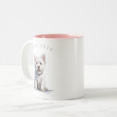 Westie Cheeky Schattigee gepersonaliseerde geschen Tweekleurige Koffiemok (Voorkant links)