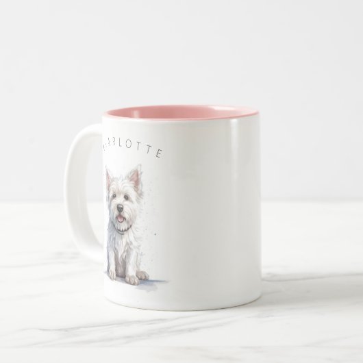 Westie Cheeky Schattigee gepersonaliseerde geschen Tweekleurige Koffiemok (Voorkant links)