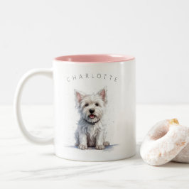 Westie Cheeky Schattigee gepersonaliseerde geschen Tweekleurige Koffiemok