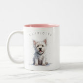 Westie Cheeky Schattigee gepersonaliseerde geschen Tweekleurige Koffiemok (Links)