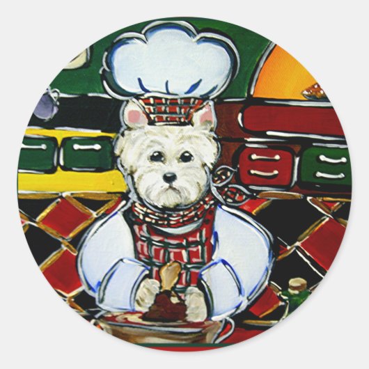 Westie Chef Ronde Sticker (Voorkant)