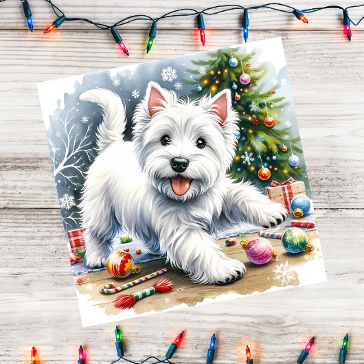 Westie Christmas Ornaments Playful Feestdagenkaart
