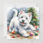 Westie Christmas Ornaments Playful Feestdagenkaart (Voorkant)
