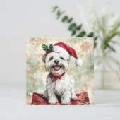 Westie Christmas Santa Hat Feestdagenkaart (Staand voorkant)