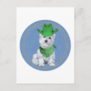 Westie Cowboy in Denim Briefkaart