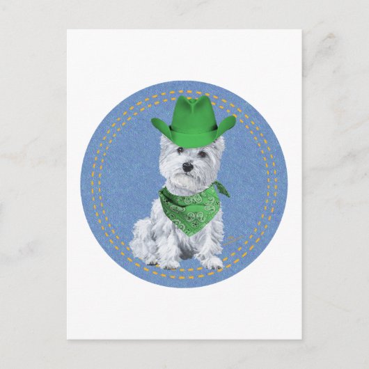 Westie Cowboy in Denim Briefkaart (Voorkant)