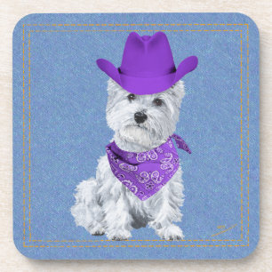 Westie Cowboy in Denim Drankjes Onderzetter