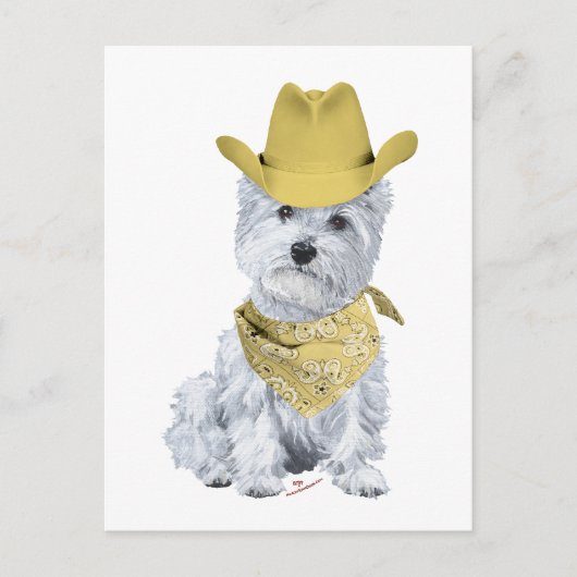 Westie Cowboy in Geel Briefkaart (Voorkant)