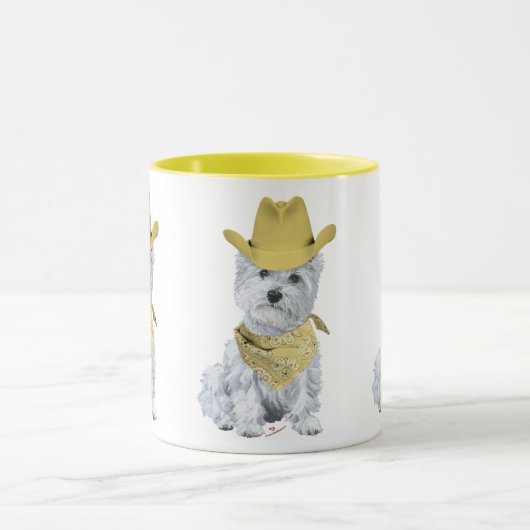 Westie Cowboy in Geel Mok (Midden)
