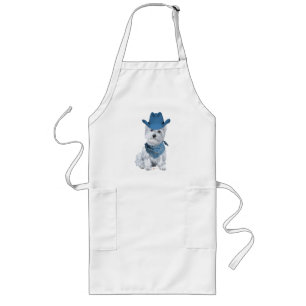 Westie Cowboy in het blauw Lang Schort