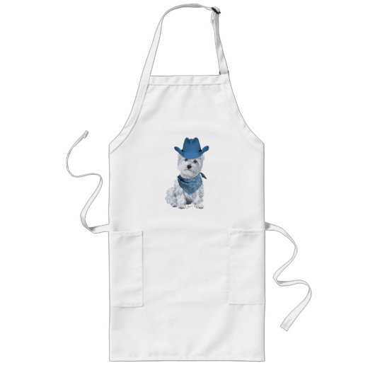 Westie Cowboy in het blauw Lang Schort (Voorkant)