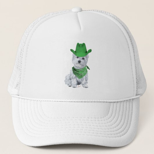 Westie Cowboy in het Groen Trucker Pet (Voorkant)