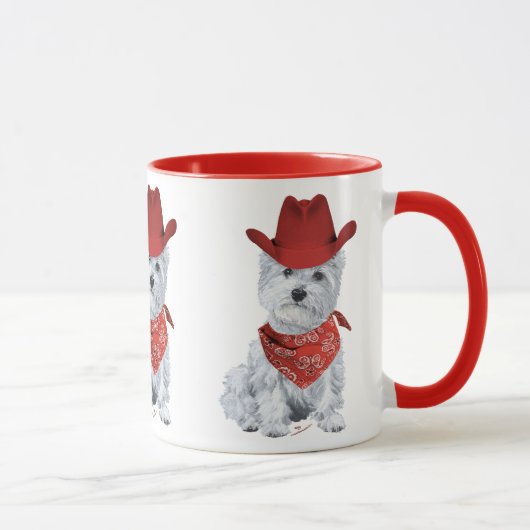 Westie Cowboy in het rood Mok (Rechts)