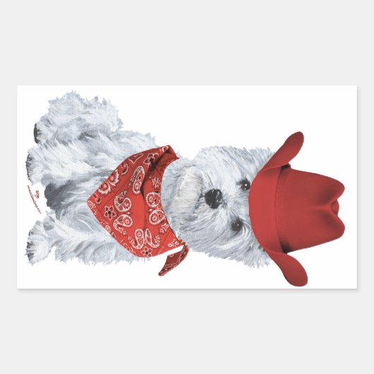 Westie Cowboy in het Rood Rechthoekige Sticker (Voorkant)