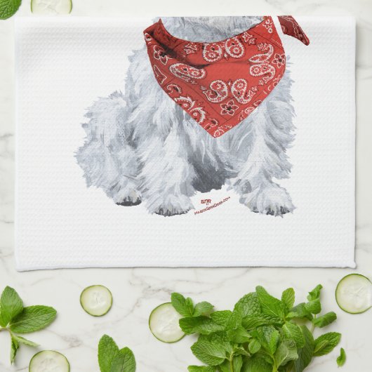 Westie Cowboy in het rood Theedoek (Gevouwen)