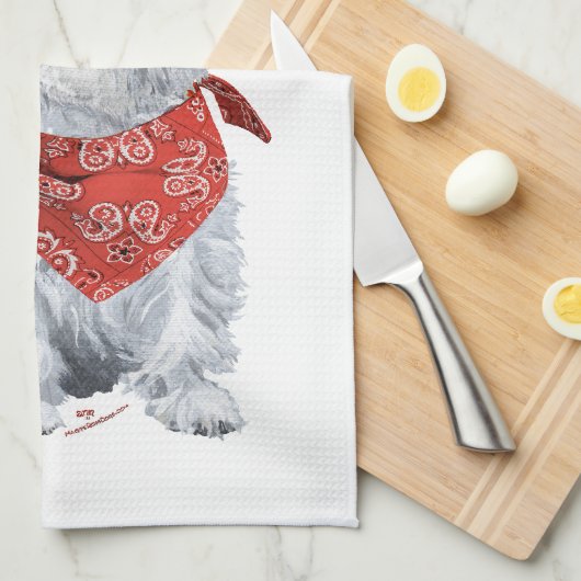 Westie Cowboy in het rood Theedoek (Quarter Fold)