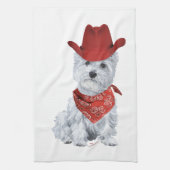 Westie Cowboy in het rood Theedoek (Verticaal)