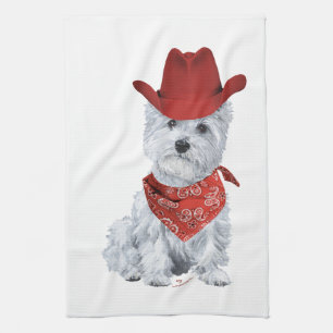 Westie Cowboy in het rood Theedoek