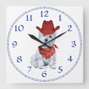 Westie Cowboy in het Rood Vierkante Klok