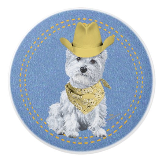 Westie Cowboy Keramische Knop (Voorkant)