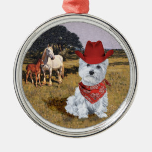 Westie Cowboy met paarden Metalen Ornament