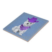 Westie Cowboy op Denim Tegeltje (Zijkant)