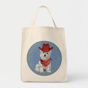 Westie Cowboy op Denim Tote Bag