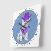 Westie Cowboy over Denim Vierkante Klok (Hoek)