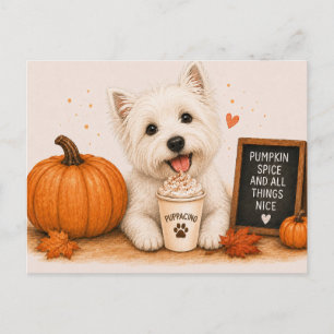Westie Cozy Pumpkin Spice Herfst Puppaccino Briefkaart
